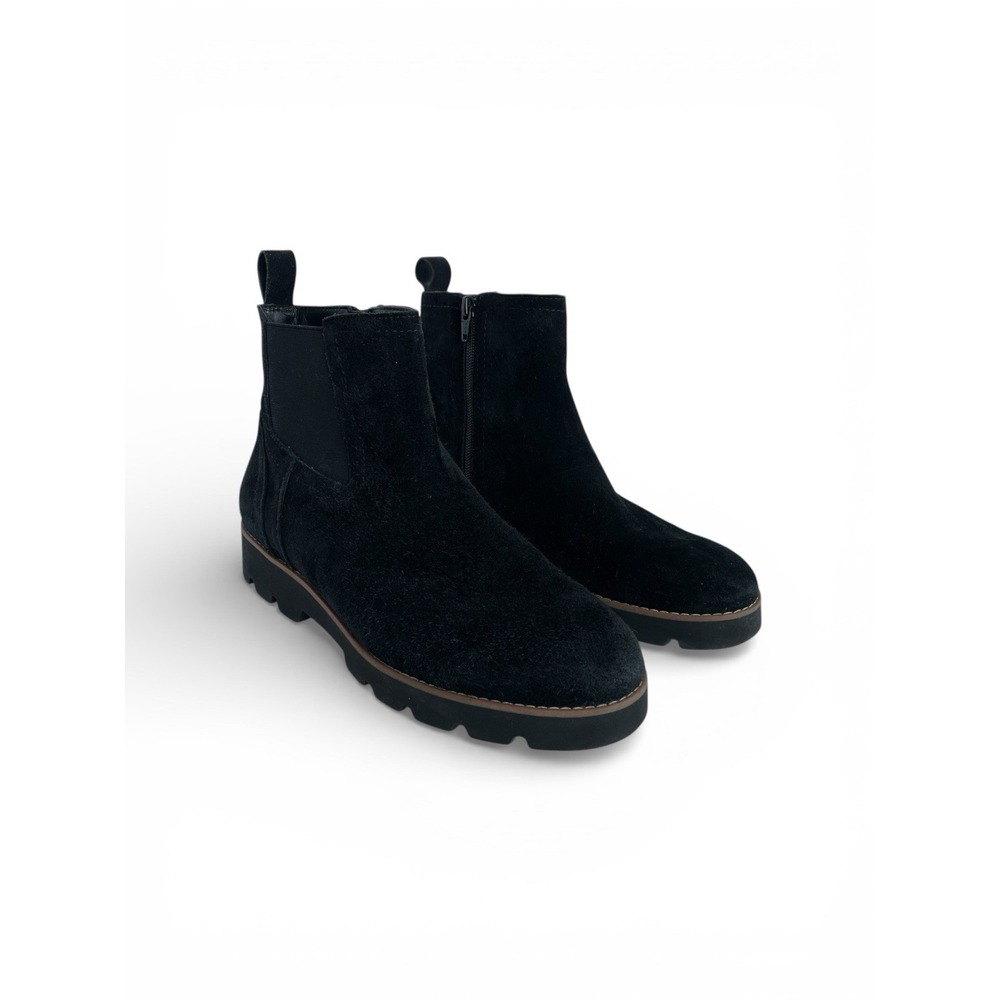 Vionic Brighton Black Suede Ankle Boot Size 7.5 Wide Zip Water Repellent Comfort